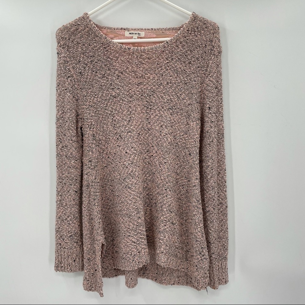 Pink Sweater with Cute Lace & Criss Cross Panel